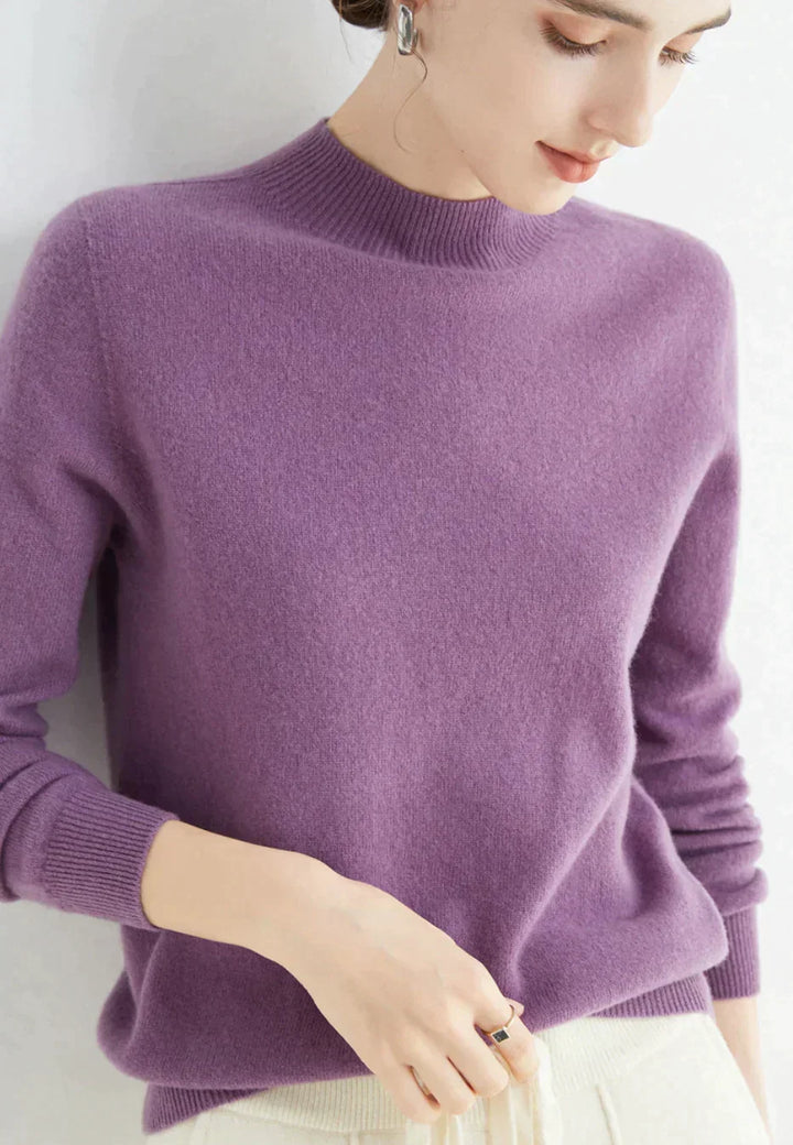 Women's Knitted Roll Neck Jumper with Long Sleeves - Purple
