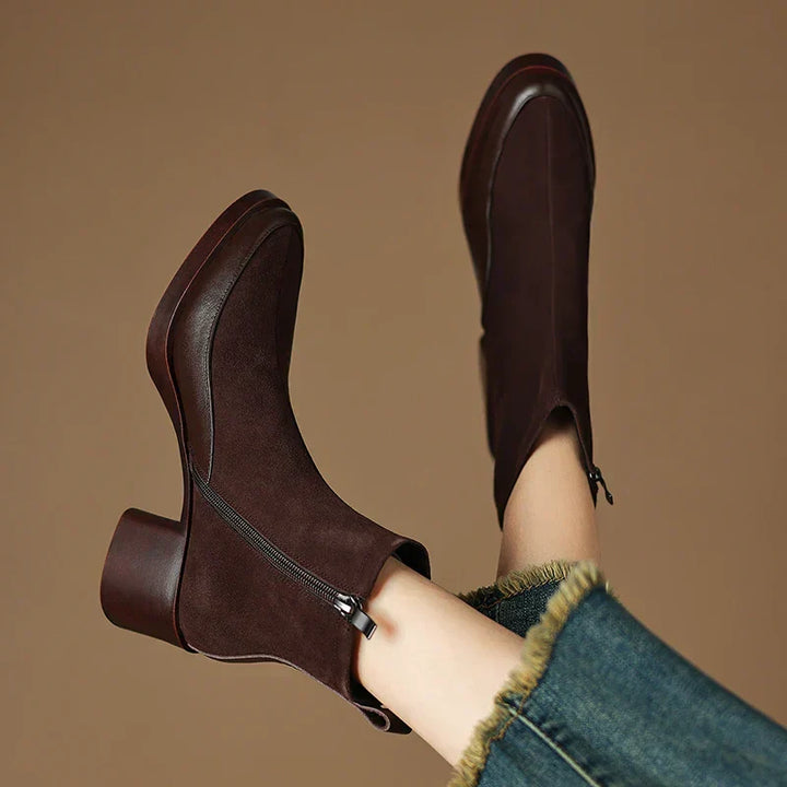 Women's Suede Ankle Boots with Block Heel
