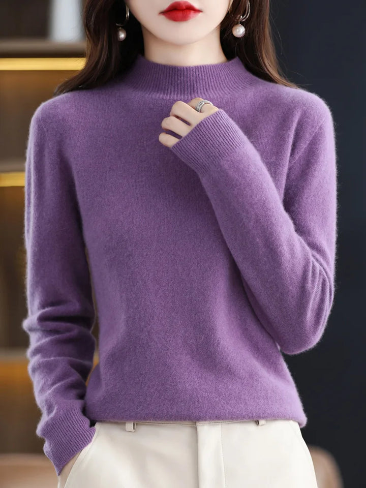 Women's Long Sleeve Knit Jumper with a High Neck – Purple