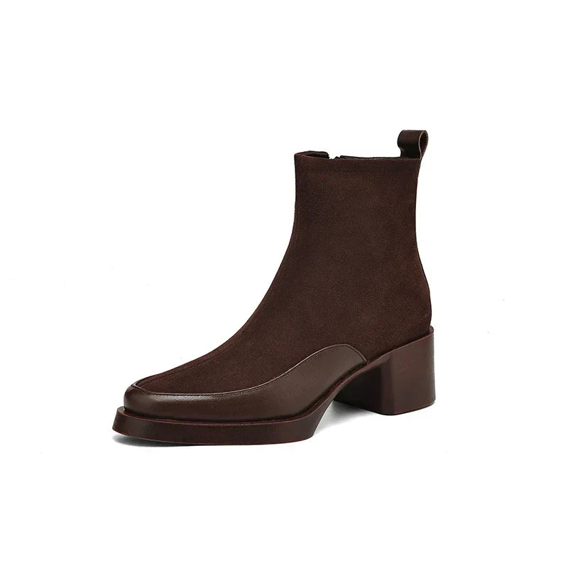 Women's Suede Ankle Boots with Block Heel