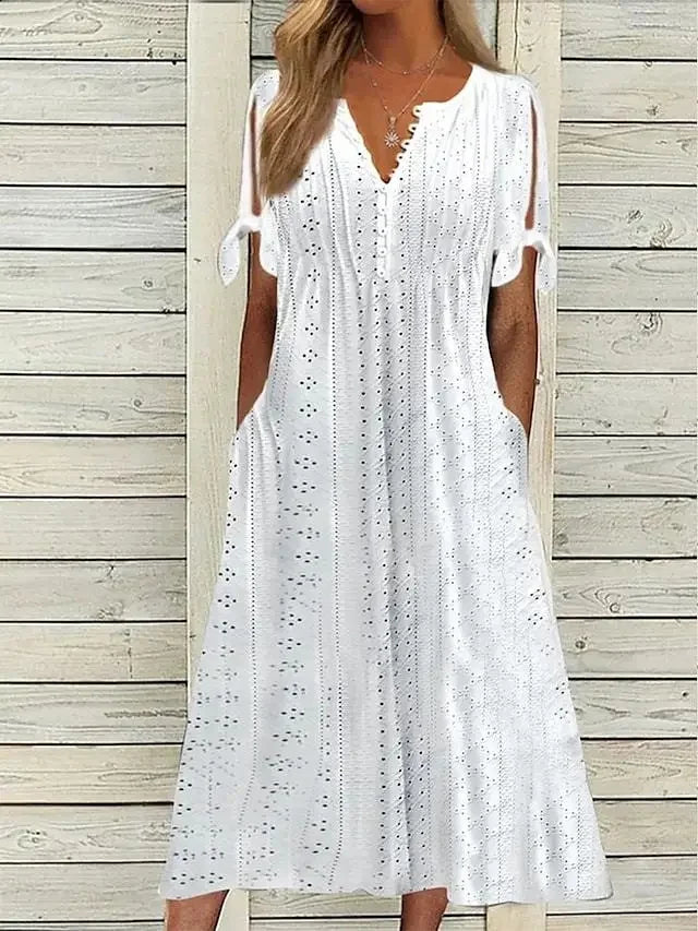 Isa | Midi Cotton Dress With Relaxed Elegance