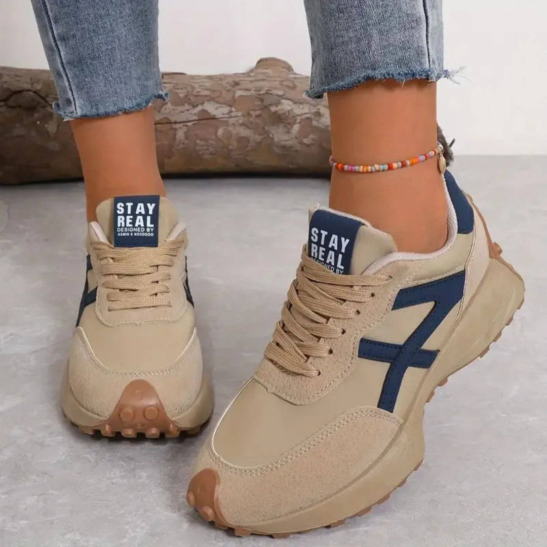 Women's Lightweight Contrast Panel Lace-Up Casual Sneakers