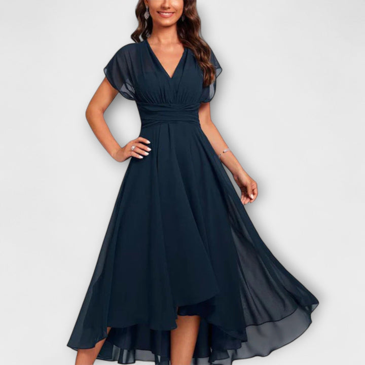 Lainey | Elegant V-Neck Flutter Midi Dress