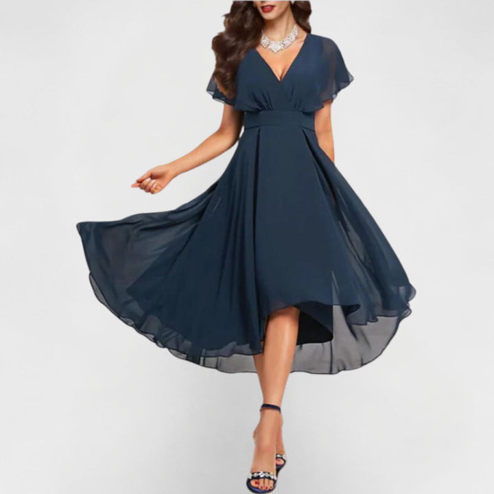 Lainey | Elegant V-Neck Flutter Midi Dress