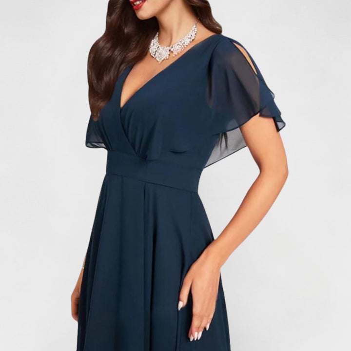 Lainey | Elegant V-Neck Flutter Midi Dress