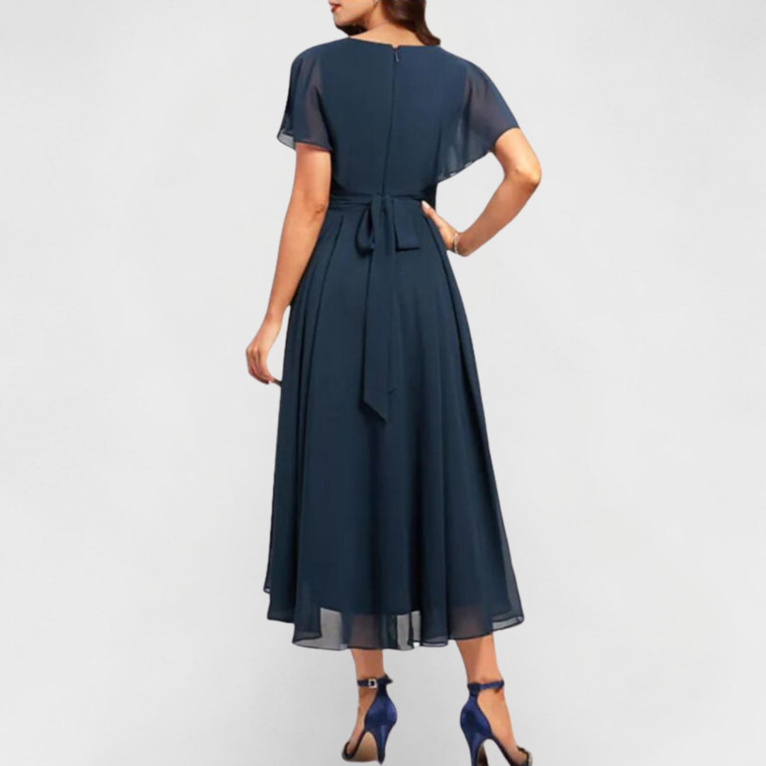 Lainey | Elegant V-Neck Flutter Midi Dress