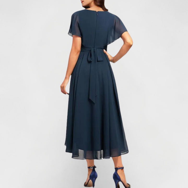 Lainey | Elegant V-Neck Flutter Midi Dress
