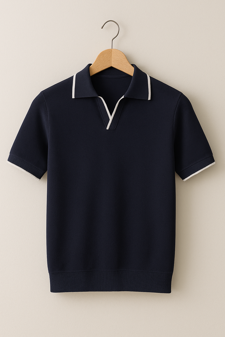Slim Fit Knit Men’s Polo Shirt with Contrast Trim