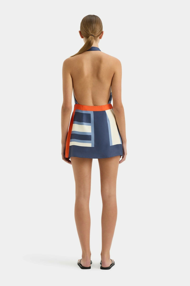 Elegant Striped Silk Halterneck Mini Dress