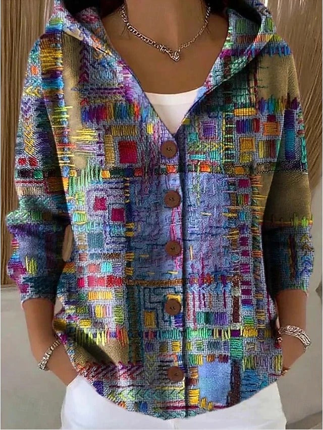 Women's Hooded Knit Jumper with a Button Front – Purple