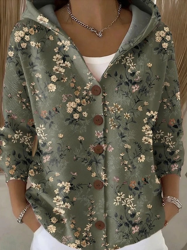 Women's Hooded Knit Jumper with a Button Front – Dark Green