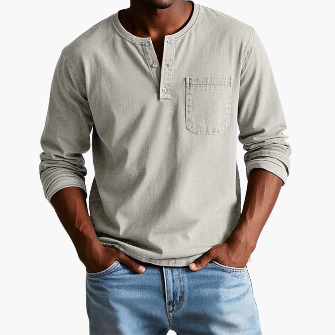 Long Sleeve Men’s T-Shirt with Crew Neck and Chest Pocket