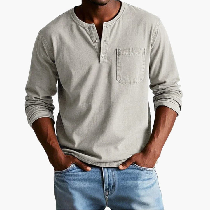 Long Sleeve Men’s T-Shirt with Crew Neck and Chest Pocket