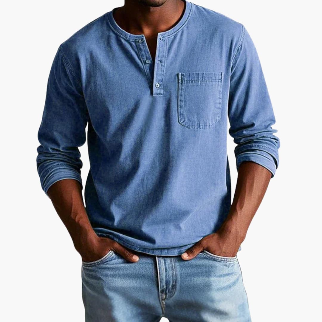 Long Sleeve Men’s T-Shirt with Crew Neck and Chest Pocket