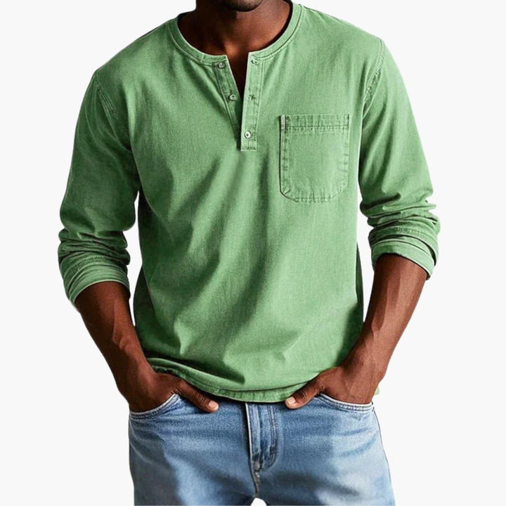 Long Sleeve Men’s T-Shirt with Crew Neck and Chest Pocket