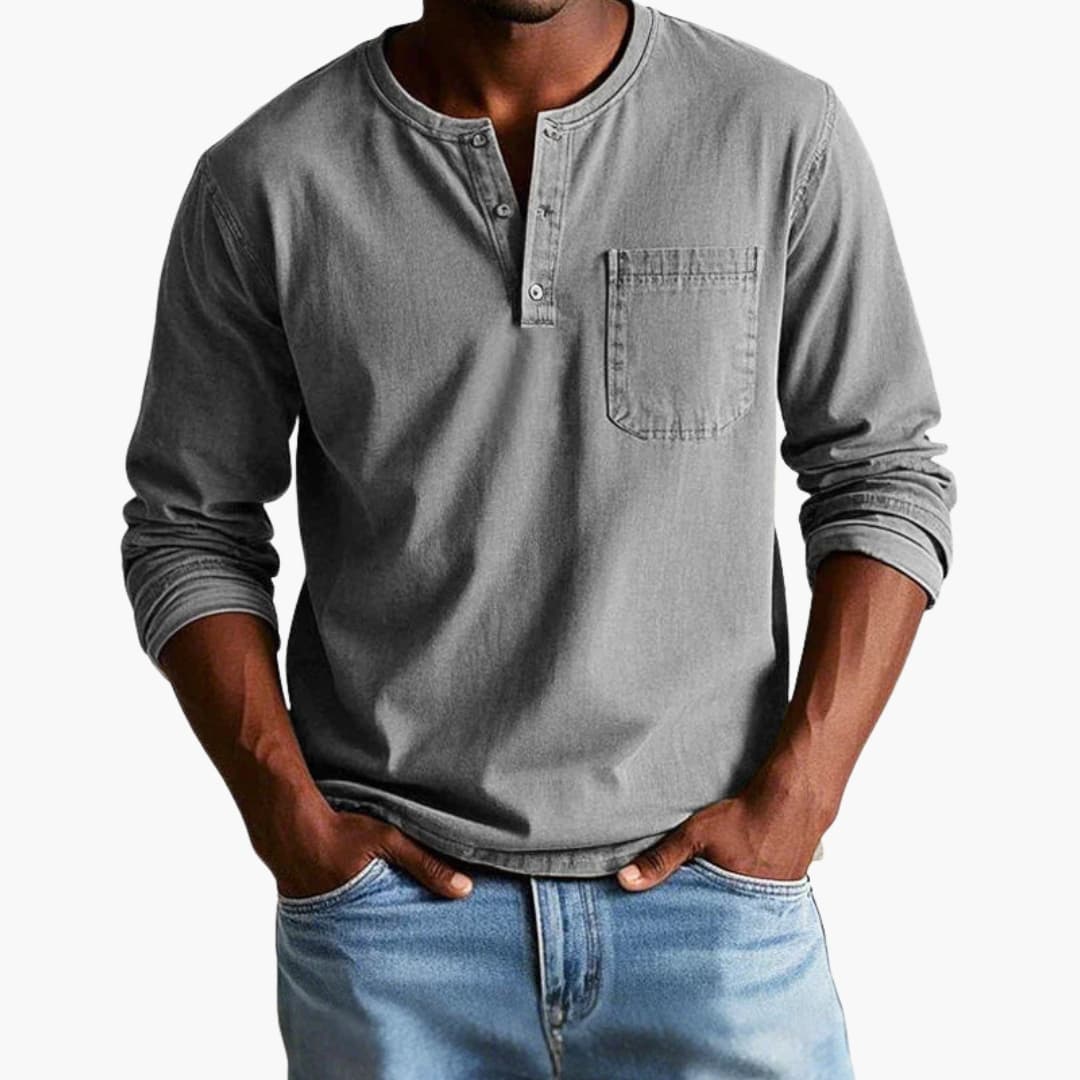 Long Sleeve Men’s T-Shirt with Crew Neck and Chest Pocket