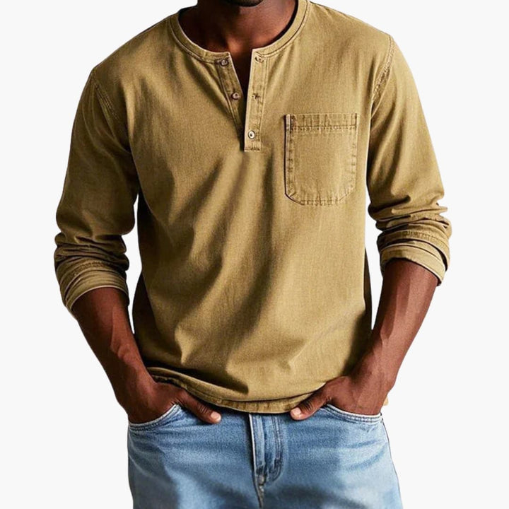 Long Sleeve Men’s T-Shirt with Crew Neck and Chest Pocket