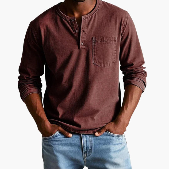 Long Sleeve Men’s T-Shirt with Crew Neck and Chest Pocket