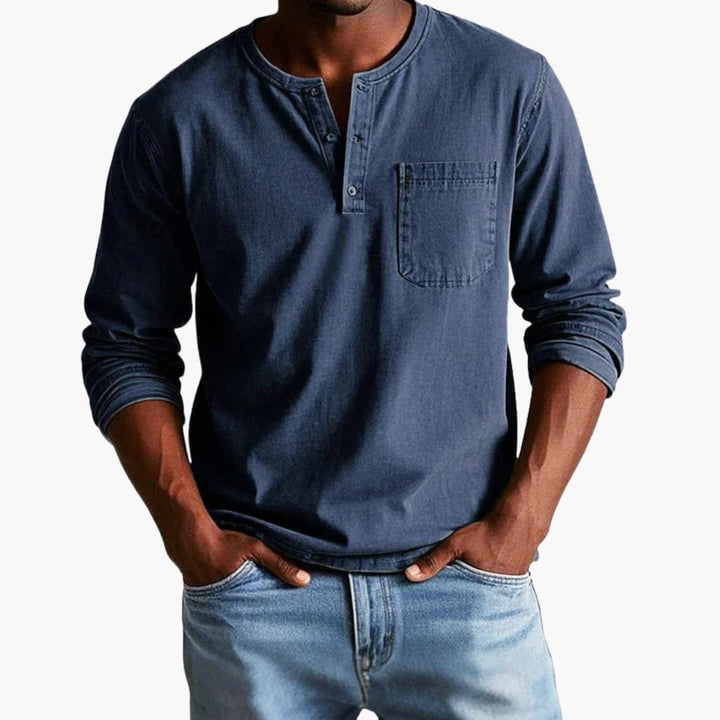 Long Sleeve Men’s T-Shirt with Crew Neck and Chest Pocket