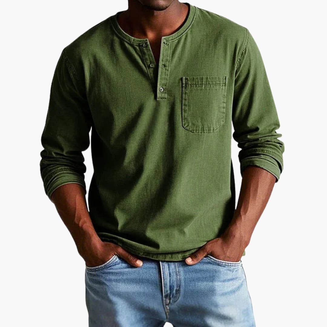 Long Sleeve Men’s T-Shirt with Crew Neck and Chest Pocket