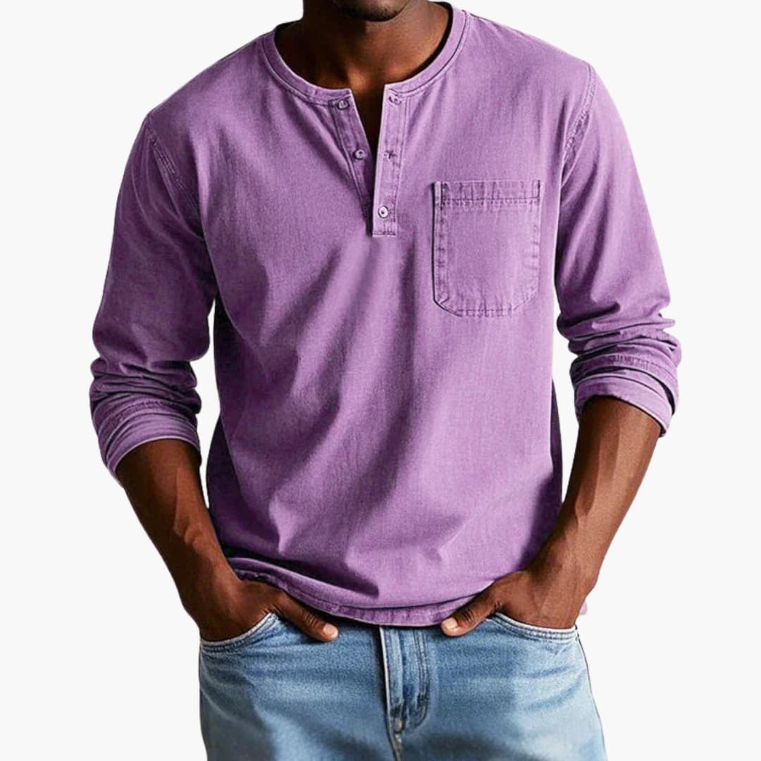 Long Sleeve Men’s T-Shirt with Crew Neck and Chest Pocket
