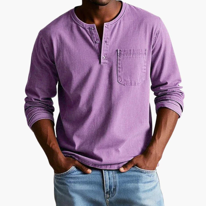 Long Sleeve Men’s T-Shirt with Crew Neck and Chest Pocket