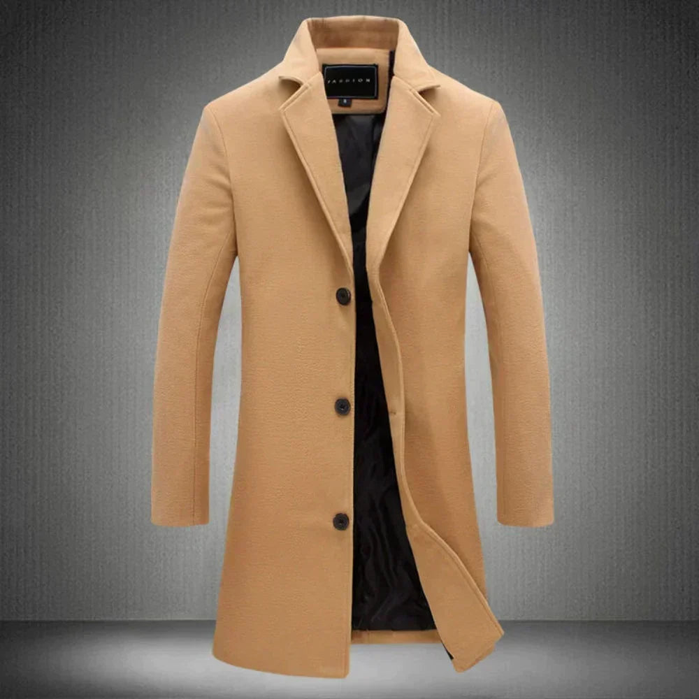 Women's Longline Wool Coat with Notch Lapels