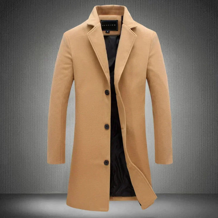 Women's Longline Wool Coat with Notch Lapels