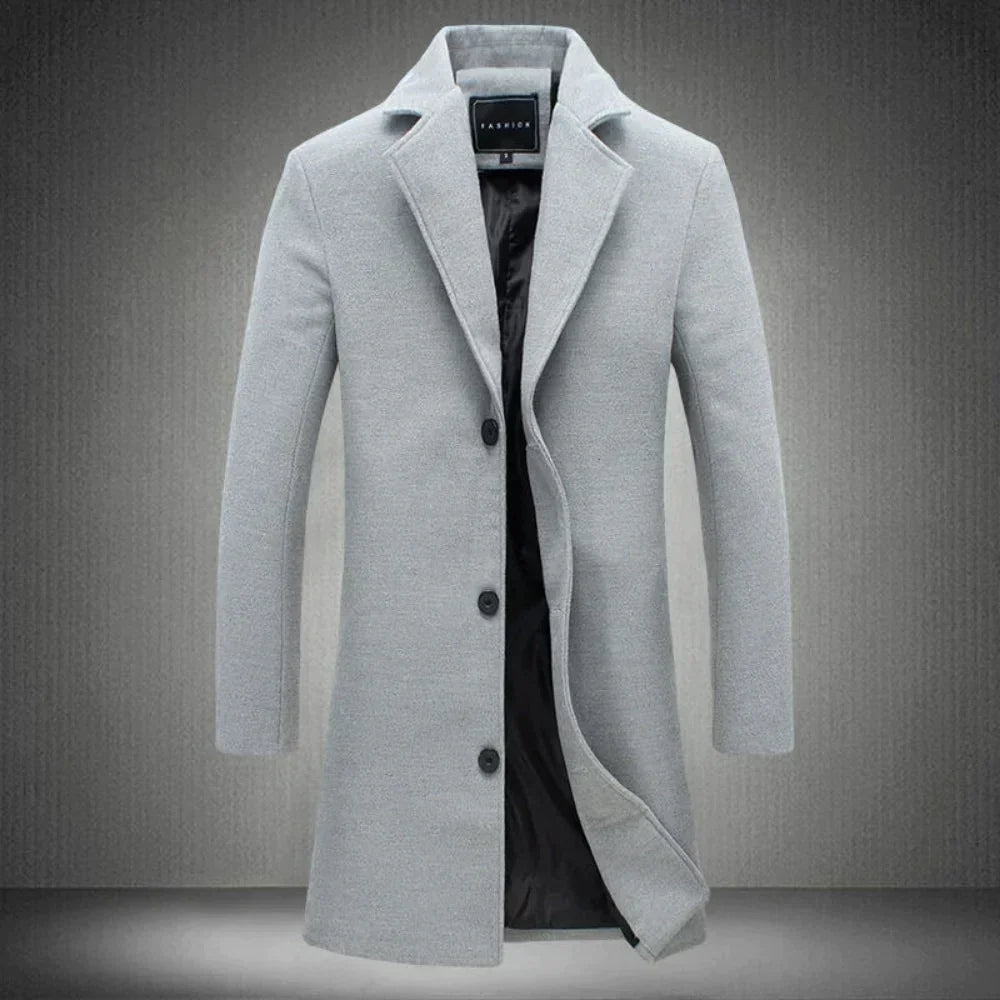 Women's Longline Wool Coat with Notch Lapels