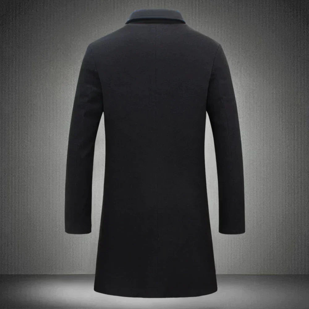 Women's Longline Wool Coat with Notch Lapels