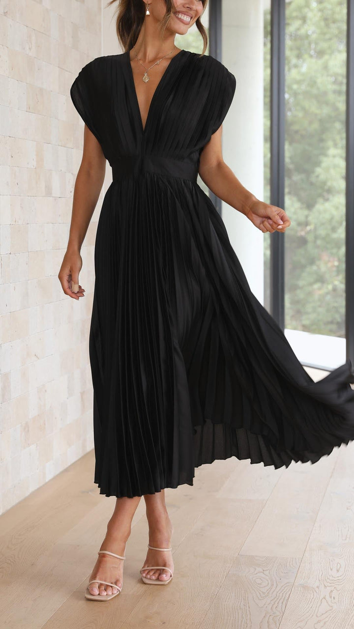 Maria - Women's Elegant Pleated Chiffon Maxi Dress