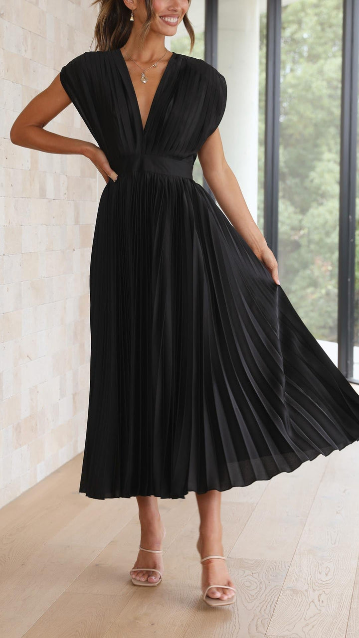 Maria - Women's Elegant Pleated Chiffon Maxi Dress