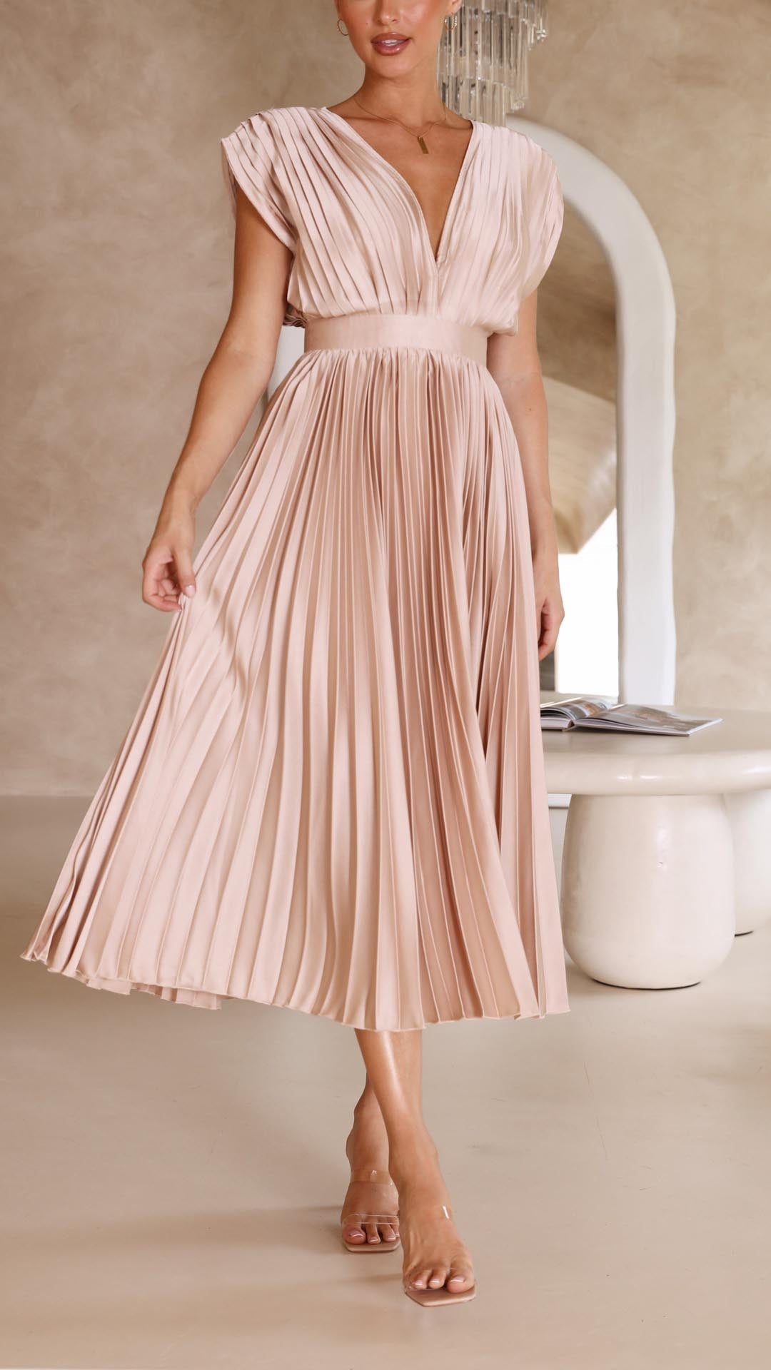 Maria - Women's Elegant Pleated Chiffon Maxi Dress