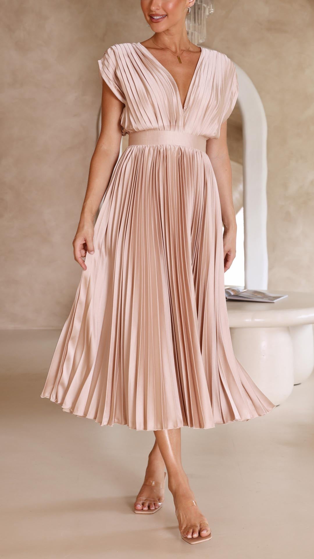 Maria - Women's Elegant Pleated Chiffon Maxi Dress