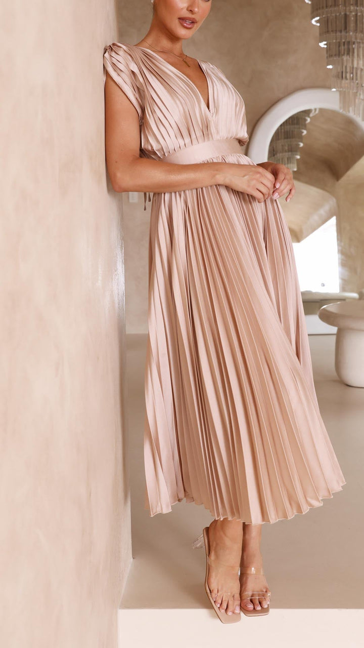 Maria - Women's Elegant Pleated Chiffon Maxi Dress