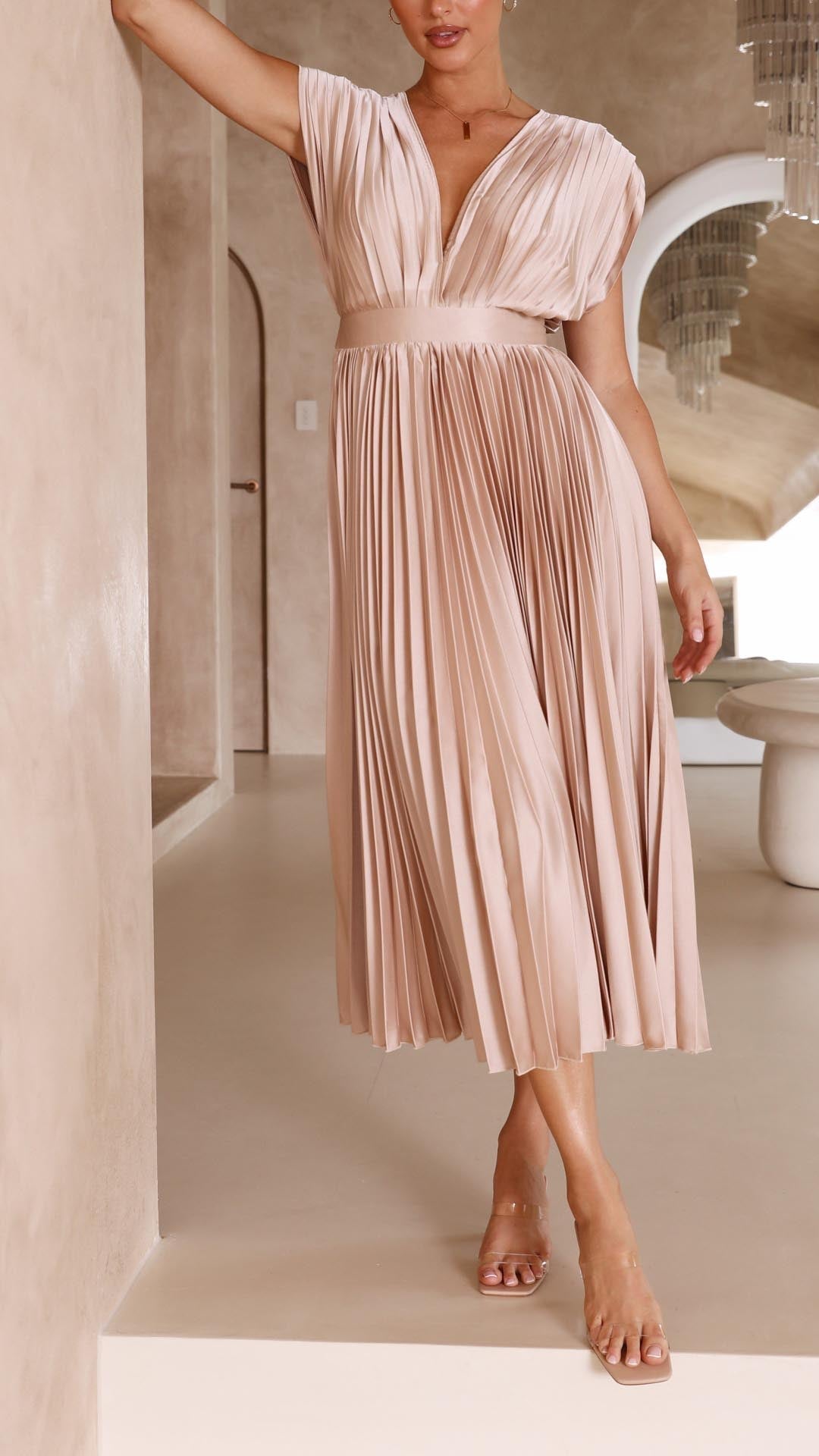 Maria - Women's Elegant Pleated Chiffon Maxi Dress