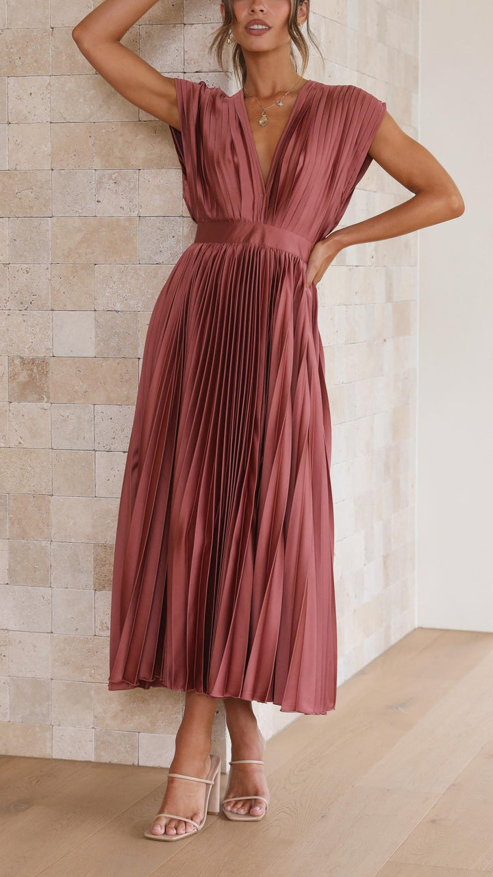 Maria - Women's Elegant Pleated Chiffon Maxi Dress