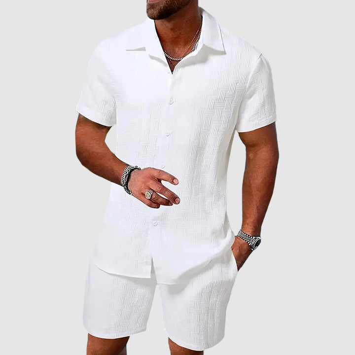 Button-Down Shirt and Shorts Set for Men - Short Sleeve Collared