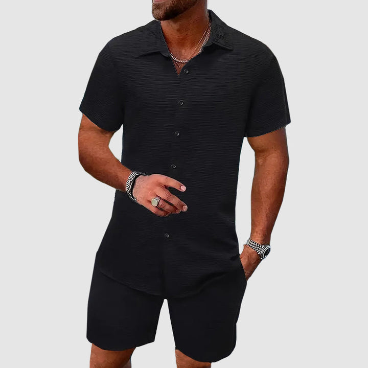 Button-Down Shirt and Shorts Set for Men - Short Sleeve Collared