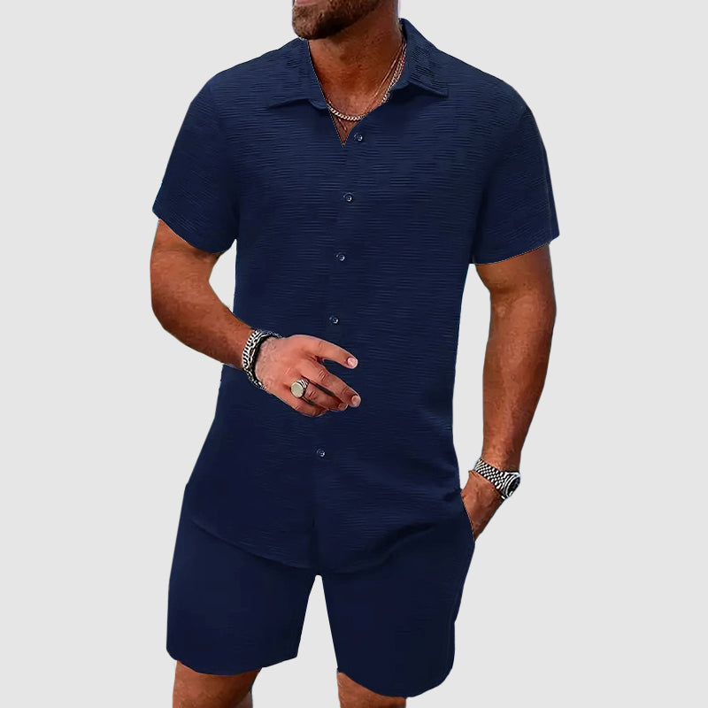 Button-Down Shirt and Shorts Set for Men - Short Sleeve Collared