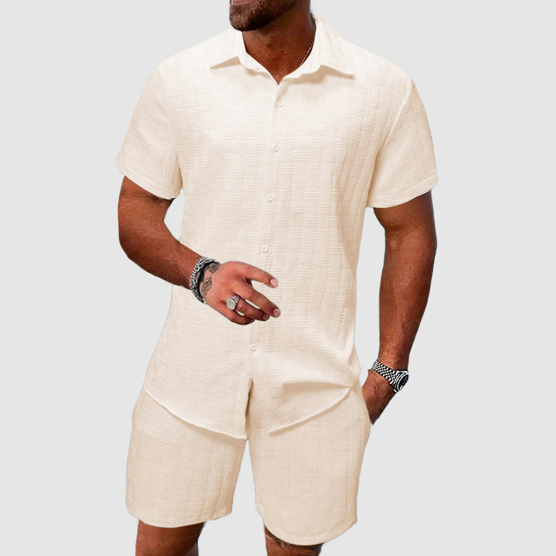 Button-Down Shirt and Shorts Set for Men - Short Sleeve Collared