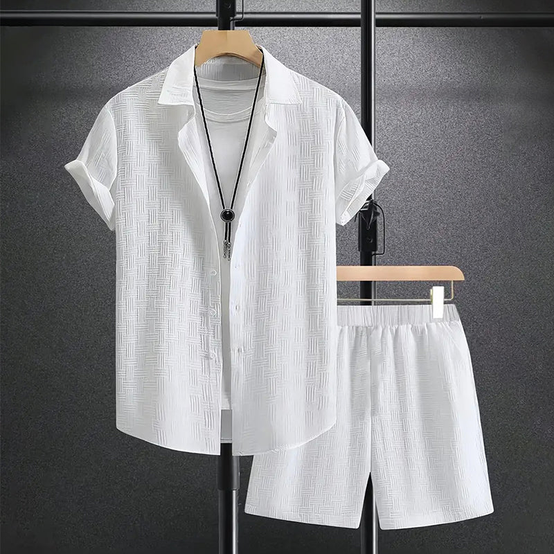 Button-Down Shirt and Shorts Set for Men - Short Sleeve Collared