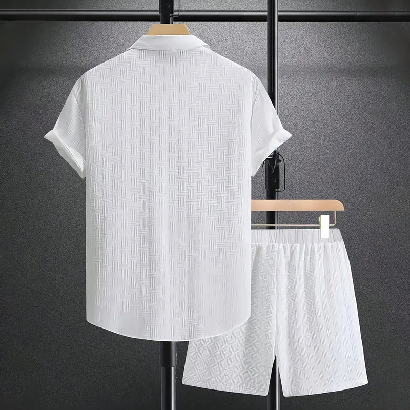 Button-Down Shirt and Shorts Set for Men - Short Sleeve Collared