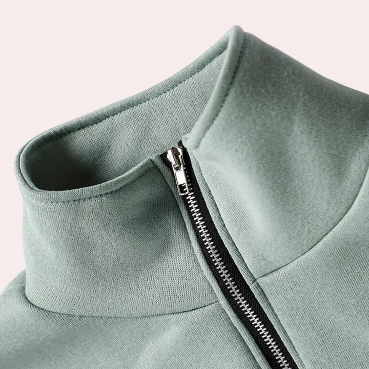 Women's Fleece Long Sleeve Two-Piece Set with Pockets and a Zip