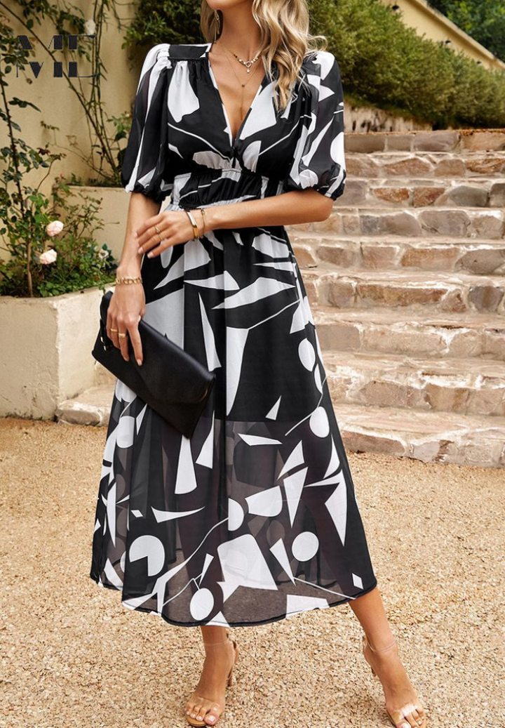 Chic Floral Midi Dress with Romantic Puff Sleeves