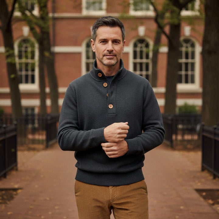 Men's Ribbed Knit Jumper with Button Front and Collar