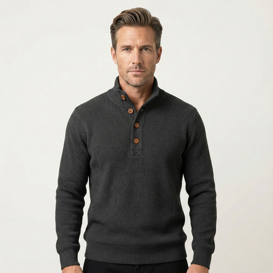 Men's Ribbed Knit Jumper with Button Front and Collar