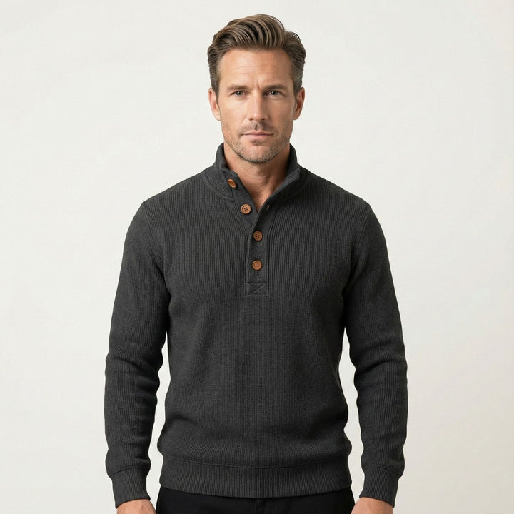 Men's Ribbed Knit Jumper with Button Front and Collar