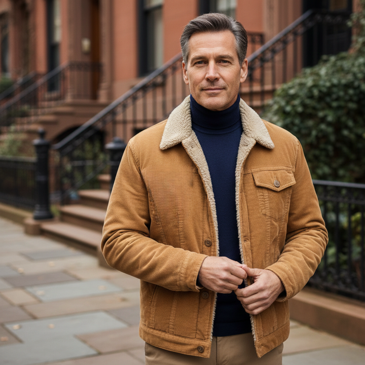 Men's Corduroy Jacket with Button Front and Side Pockets