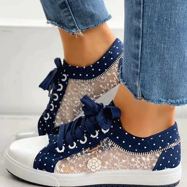 Women's Floral Mesh Lace-Up Sneakers Casual Comfort Walking Shoes